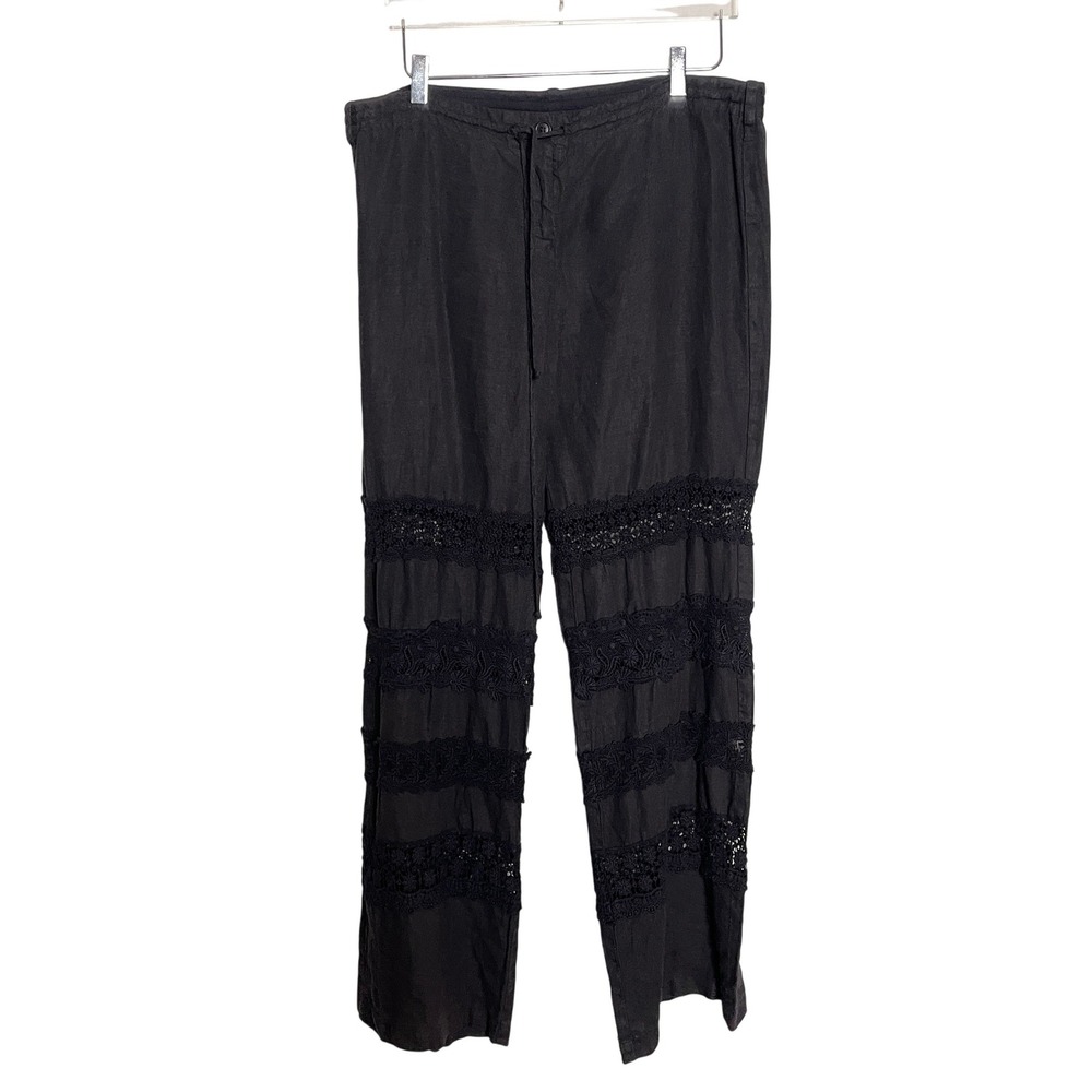 Johnny Was Womens 100% Linen Lace Lightweight Pants Size M Black